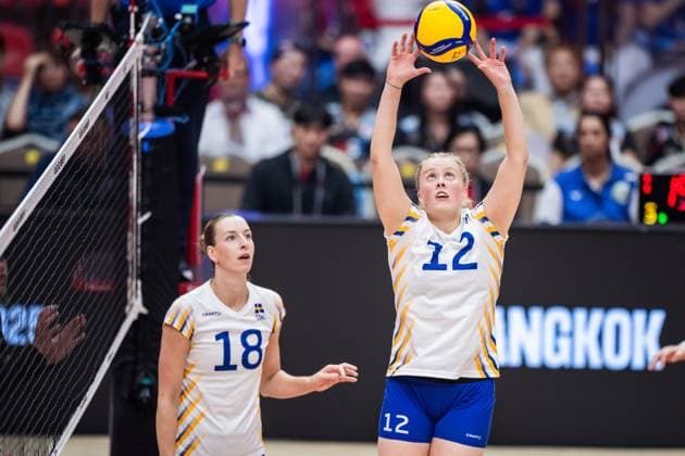 250826 Julia Nilsson and Hilda Gustafsson of Sweden during the women s volleyball World Championship, WM, Weltmeisterschaft match between Sweden and Egypt on August 26, 2025 in Bangkok. Photo: Kaikungwon Duanjumroon BILDBYRAN kod XY XY0070 volleyboll volleyball landslaget egypt sverige egypten national team, Nationalteam sweden dam bbeng vm world championship Copyright: KaikungwonxDuanjumroon BB250826BB251