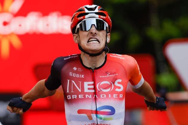 British rider Ben Turner of INEOS Grenadiers celebrates winning the fourth stage of La Vuelta cycling tour between Susa and Voiron, 26 August 2025. This stage covering 206,7 km is the last one held in Italy and France before teams depart for Spain to continue the race. Fourth stage of La Vuelta cycling tour !ACHTUNG: NUR REDAKTIONELLE NUTZUNG!  Copyright: xJavierxLizonx GRAF3105 20250826-55017742100_1