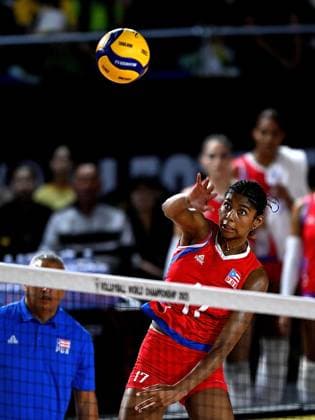 (250826) -- CHIANG MAI, Aug. 26, 2025 -- Decelise Annalee Champion of Puerto Rico spikes the ball during the Preliminary Phase Pool C match between Brazil and Puerto Rico at the Volleyball Women s World Championship, WM, Weltmeisterschaft in Chiang Mai, Thailand, Aug. 26, 2025. ) (SP)THAILAND-CHIANG MAI-VOLLEYBALL-WOMEN S WORLD CHAMPIONSHIP-BRAZIL VS PUERTO RICO HouxZhaokang 