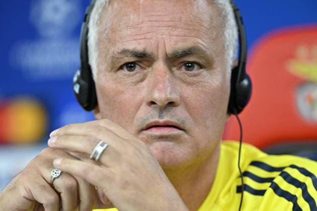 Ahead of Benfica v Fenerbahce - UEFA Champions League LISBON, PORTUGAL - AUGUST 26: Head coach Jose Mourinho of Fenerbahce answers the questions of journalists after the training session at the club s facility ahead of the UEFA Champions League play-off second leg match against Fenerbahce in Lisbon, Portugal, on August 26, 2025. Burak Akbulut Anadolu Lisbon Portugal. Editorial use only. Please get in touch for any other usage.  Copyright: x2025xAnadoluxBurakxAkbulutx
