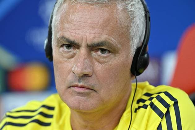 Ahead of Benfica v Fenerbahce - UEFA Champions League LISBON, PORTUGAL - AUGUST 26: Head coach Jose Mourinho of Fenerbahce answers the questions of journalists after the training session at the club s facility ahead of the UEFA Champions League play-off second leg match against Fenerbahce in Lisbon, Portugal, on August 26, 2025. Burak Akbulut Anadolu Lisbon Portugal. Editorial use only. Please get in touch for any other usage.  Copyright: x2025xAnadoluxBurakxAkbulutx