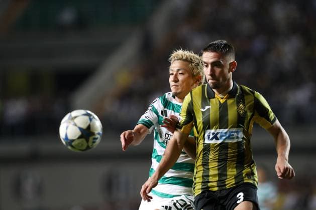 Daizen Maeda of Celtic and Luis Mata of Kairat Almaty Kairat Almaty v Celtic, UEFA Champions League, Play-Off Round, Second Leg, Football, Almaty Central Stadium, Almaty, Kazakhstan - 26 Aug 2025Almaty Almaty Central Stadium Kazakhstan EDITORIAL USE ONLY No use with unauthorised audio, video, data, fixture lists, club league logos or live services. Online in-match use limited to 120 images, no video emulation. No use in betting, games or single club league player publications. Copyright: xNikitaxBassov Shutterstockx 15455823bm