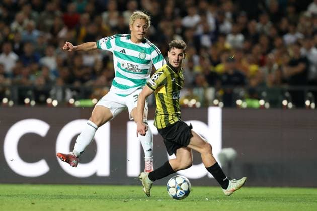 Daizen Maeda of Celtic takes a shot but fails to score Kairat Almaty v Celtic, UEFA Champions League, Play-Off Round, Second Leg, Football, Almaty Central Stadium, Almaty, Kazakhstan - 26 Aug 2025Almaty Almaty Central Stadium Kazakhstan EDITORIAL USE ONLY No use with unauthorised audio, video, data, fixture lists, club league logos or live services. Online in-match use limited to 120 images, no video emulation. No use in betting, games or single club league player publications. Copyright: xNikitaxBassov Shutterstockx 15455823bk