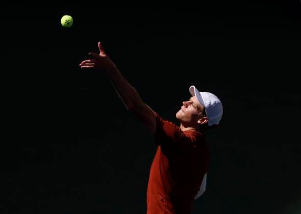 Jannik Sinner of Italy serves to Vit.Kopriva of Czechia in the 3rd set of their first round match in Arthur Ashe Stadium on day 3 at the 2025 US Open Tennis Championship at the USTA Billie Jean King National Tennis Center in New York City on Tuesday, August 26, 2025.  NYP20250826133 JOHNxANGELILLO