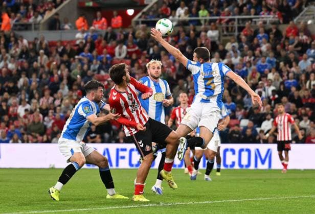 Murray Wallace of Huddersfield Town handles the ball Sunderland v Huddersfield Town, EFL Carabao Cup, Second Round, Football, Stadium of Light, Sunderland, UK - 26 Aug 2025Sunderland Stadium of Light United Kingdom EDITORIAL USE ONLY No use with unauthorised audio, video, data, fixture lists, club league logos or live services. Online in-match use limited to 120 images, no video emulation. No use in betting, games or single club league player publications.  Copyright: xRichardxLee Shutterstockx 15455838ao
