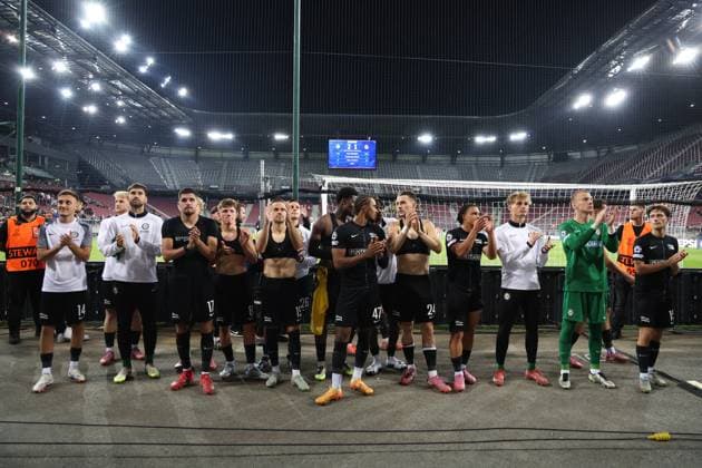 SOCCER - UEFA CL, Sturm vs Bodo KLAGENFURT,AUSTRIA,26.AUG.25 - SOCCER - UEFA Champions League, play off, SK Sturm Graz vs FK Bodo Glimt. Image shows team of Sturm.  GEPAxpictures xChrisxBauer