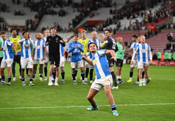 Leo Castledine of Huddersfield Town celebrates winning the penalty shoot out Sunderland v Huddersfield Town, EFL Carabao Cup, Second Round, Football, Stadium of Light, Sunderland, UK - 26 Aug 2025Sunderland Stadium of Light United Kingdom EDITORIAL USE ONLY No use with unauthorised audio, video, data, fixture lists, club league logos or live services. Online in-match use limited to 120 images, no video emulation. No use in betting, games or single club league player publications.  Copyright: xRichardxLee Shutterstockx 15455838av