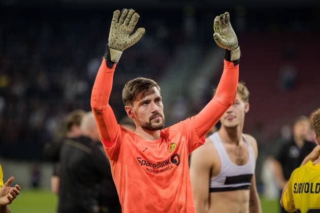 SOCCER - UEFA CL, Sturm vs Bodo KLAGENFURT,AUSTRIA,26.AUG.25 - SOCCER - UEFA Champions League, play off, SK Sturm Graz vs FK Bodo Glimt. Image shows the rejoicing of Nikita Haikin (Bodo Glimt).  GEPAxpictures xMatthiasxTrinkl