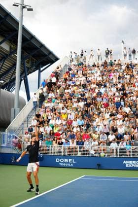 Stefanos Tsitsipas serves under the shadow of the Arthur Ashe show court 2025 US Open, Day Three, USTA Billie Jean King National Tennis Center, New York, USA - 26 Aug 2025New York USTA Billie Jean King National T New York (NY) United States of America  Copyright: xJavierxGarcia Shutterstockx 15451865fg