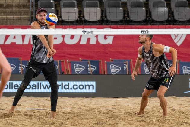RECORD DATE NOT STATED Beach Pro Tour - Elite 16 Hamburg, 27.08.2025 Benedikt Sagstetter (Player No. 2, GER), Jonas Sagstetter (Player No. 1; Beach Pro Tour - Elite 16 Hamburg am 27.08.2025 Copyright: xBEAUTIFULxSPORTS PeterxWeberx