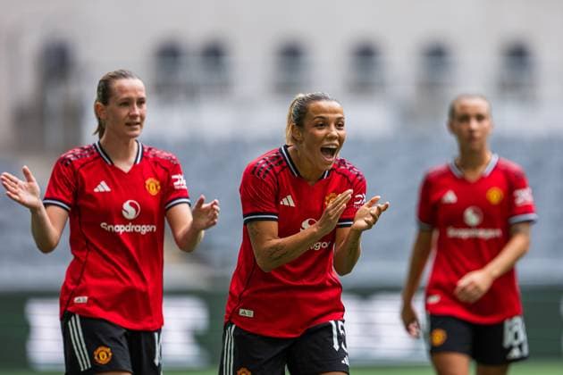 250827 Celin Bizet Donnum of Manchester United, ManU celebrates after scoring 2-0 during the UEFA Women s Champions League qualifying match between Manchester United and PSV Eindhoven on August 27, 2025 in Stockholm. Photo: Jonathan Näckstrand BILDBYRAN COP 94 JN0223 fotboll football soccer fotball uefa womens champions league manchester united wfc psv eindhoven dam bbeng jubel celebration Copyright: JONATHANxNÄCKSTRAND BB250827JN001