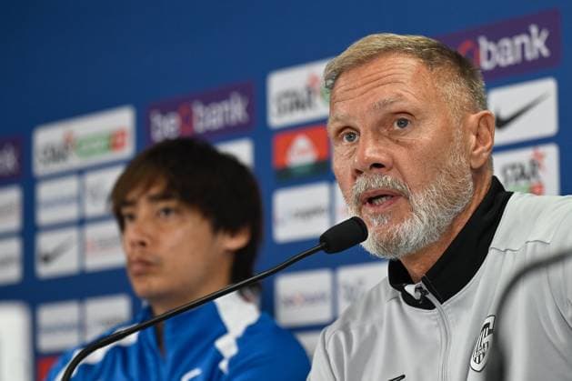 Genk s head coach Thorsten Fink pictured during a press conference, PK, Pressekonferenz of Belgian soccer team KRC Genk, in Genk on Wednesday 27 August 2025. The team will play the Polish team KKS Lech Poznan on Thursday, on the second leg of play-offs of the Europa League tournament. JOHAN EYCKENS JohanxEyckens  x132553206x