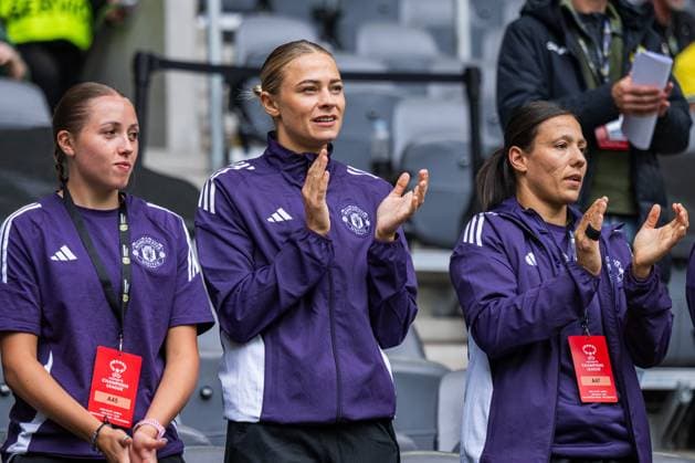 250827 Fridolina Rolfo of Manchester United, ManU prior to the UEFA Women s Champions League qualifying match between Manchester United and PSV Eindhoven on August 27, 2025 in Stockholm. Photo: Jonathan Näckstrand BILDBYRAN COP 94 JN0223 fotboll football soccer fotball uefa womens champions league manchester united wfc psv eindhoven dam bbeng Copyright: JONATHANxNÄCKSTRAND BB250827JN028