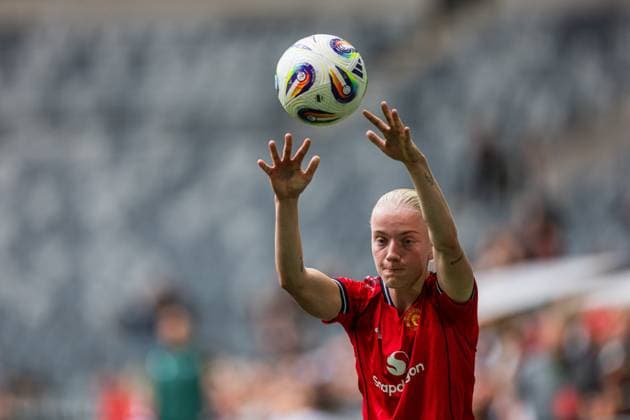 250827 Anna Sandberg of Manchester United, ManU during the UEFA Women s Champions League qualifying match between Manchester United and PSV Eindhoven on August 27, 2025 in Stockholm. Photo: Jonathan Näckstrand BILDBYRAN COP 94 JN0223 fotboll football soccer fotball uefa womens champions league manchester united wfc psv eindhoven dam bbeng Copyright: JONATHANxNÄCKSTRAND BB250827JN036