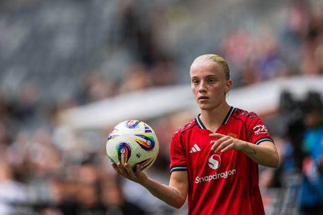 250827 Anna Sandberg of Manchester United, ManU during the UEFA Women s Champions League qualifying match between Manchester United and PSV Eindhoven on August 27, 2025 in Stockholm. Photo: Jonathan Näckstrand BILDBYRAN COP 94 JN0223 fotboll football soccer fotball uefa womens champions league manchester united wfc psv eindhoven dam bbeng Copyright: JONATHANxNÄCKSTRAND BB250827JN037
