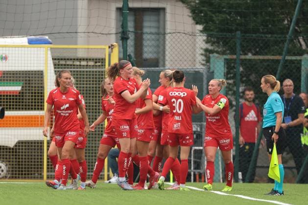 Milan, Italy, 27th August 2025. Dilja Yr Zomers of SK Brann celebrates with team mates after scoring to level the game at 1-1 during the SK Brann vs FC Internazionale Women UEFA Womens Champions League match at Youth Development Centre, Milan. Picture credit should read: Jonathan Moscrop Sportimage EDITORIAL USE ONLY. No use with unauthorised audio, video, data, fixture lists, club league logos or live services. Online in-match use limited to 120 images, no video emulation. No use in betting, games or single club league player publications. SPI_013_JM_SKBRANN_INTER_UWCL SPI-4080-0013
