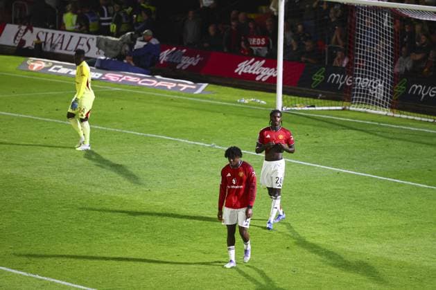 Ayden Heaven of Manchester United, ManU looks dejected after the 2nd goal Grimsby Town v Manchester United, EFL Carabao Cup, Second Round, Football, Blundell Park, Grimsby, UK - 27 Aug 2025Grimsby Blundell Park United Kingdom EDITORIAL USE ONLY No use with unauthorised audio, video, data, fixture lists, club league logos or live services. Online in-match use limited to 120 images, no video emulation. No use in betting, games or single club league player publications. Copyright: xPaulxCurrie Shutterstockx 15457582bh