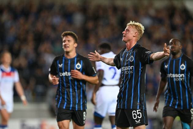 250827 Club Brugge vs Glasgow Rangers Joaquin Seys (65) of Club Brugge celebrates after scoring the 3-0 goal during the Uefa Champions League play offs second leg game in season 2025 - 2026 between Club Brugge KV and Glasgow Rangers on August 27 , 2025 in Brugge, Belgium. (Photo by David Catry Isosport) Brugge Belgium  Copyright: xDavidxCatryx 20250827DSC_0110