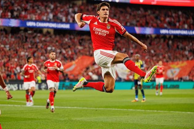Antonio Silva seen celebrating after scoring goal during Champions League qualifying game between SL Benfica and Fenerbahce SK (Maciej Rogowski) Lisbon Estadio Da Luz Portugal Copyright: xMaciejxRogowskix slbfener2526-11