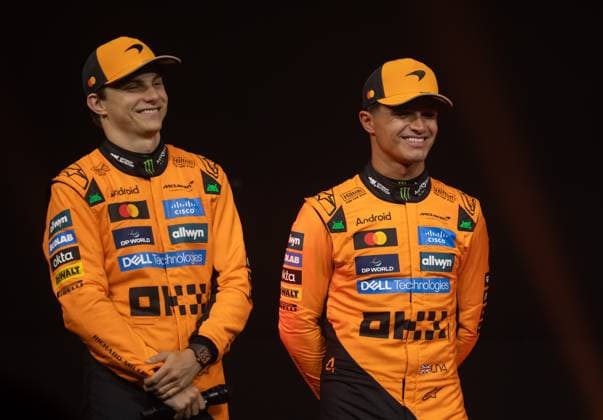 Amsterdam, The Netherlands, 2025-08-27 17:42:54 August 27, 2025, Westergas, Amsterdam, NL. Mastercard McLaren Formula 1 fan event. Pictured: Lando Norris and Oscar Piastri. Photo: NL Beeld David Heukers Credit: NL Beeld Heukers Media  Copyright: xx x
