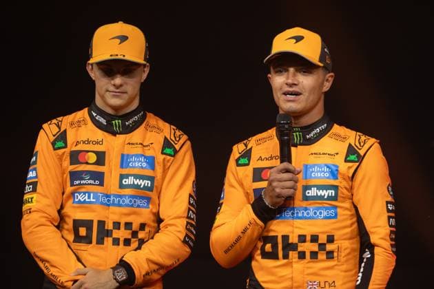 Amsterdam, The Netherlands, 2025-08-27 17:45:16 August 27, 2025, Westergas, Amsterdam, NL. Mastercard McLaren Formula 1 fan event. Pictured: Lando Norris and Oscar Piastri. Photo: NL Beeld David Heukers Credit: NL Beeld Heukers Media  Copyright: xx x