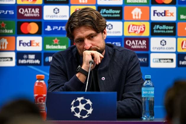 250827 Club Brugge vs Glasgow Rangers Head Coach Russell Martin of Rangers pictured during the post match press conference, PK, Pressekonferenz after the Uefa Champions League play offs second leg game in season 2025 - 2026 between Club Brugge KV and Glasgow Rangers on August 27 , 2025 in Brugge, Belgium. (Photo by David Catry Isosport) Brugge Belgium  Copyright: xDavidxCatryx 20250827DSC_2027