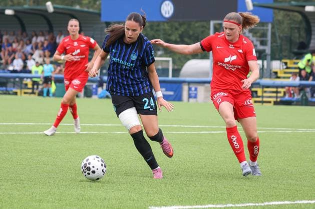 CALCIO - Champions League Women - SK Brann vs Inter - FC Internazionale Marija Milinkovic and Signe Gaupset during SK Brann vs Inter - FC Internazionale, UEFA Champions League Women football match in Milan, Italy, August 27 2025 Milan Italy  Copyright: xIPAxSport ABACAx