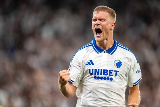 FC Copenhagen v FC Basel, UEFA Champions League qualification, Copenhagen, Denmark Copenhagen, Denmark. 27th, August 2025. Andreas Cornelius (14) of FC Copenhagen scores for 1-0 during the UEFA Champions League qualification match between FC Copenhagen and FC Basel at Parken in Copenhagen. Denmark, Copenhagen  Copyright: xGonzalesxPhoto TobiasxJorgensenx