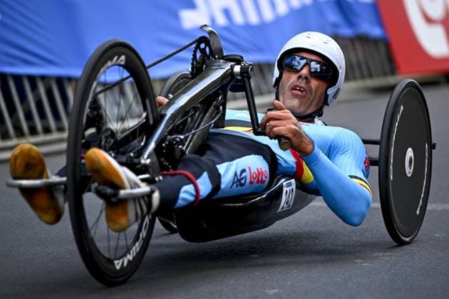 Belgium Jean-Francois Deberg (MH3) pictured in action during the individual time trial at the UCI Para-cycling Road World Championships, Thursday 28 August 2025, in Ronse. The UCI Para-Cycling Road World Championships take place from 28 to 31 Augustus in Ronse. JASPERxJACOBS  x132646158x