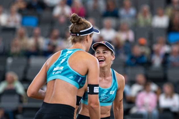 RECORD DATE NOT STATED Beach Pro Tour - Elite 16 Hamburg, 28.08.2025 Cinja Tillmann (Player No. 2, GER), Svenja Müller (Player No. 1; Beach Pro Tour - Elite 16 Hamburg am 28.08.2025 Copyright: xBEAUTIFULxSPORTS PeterxWeberx