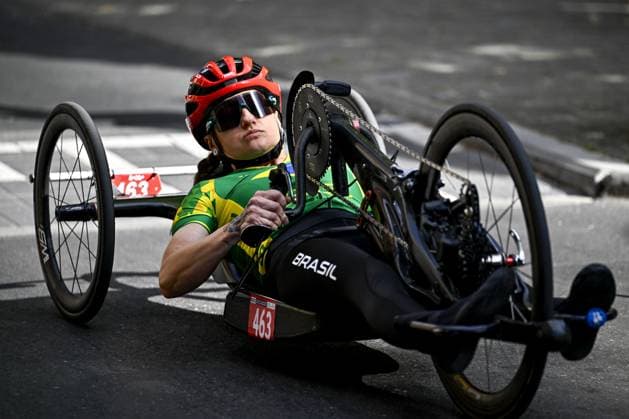 Brazil Josiane Nowacki (WH4) pictured in action during the individual time trial at the UCI Para-cycling Road World Championships, Thursday 28 August 2025, in Ronse. The UCI Para-Cycling Road World Championships take place from 28 to 31 Augustus in Ronse. JASPERxJACOBS  x132656428x