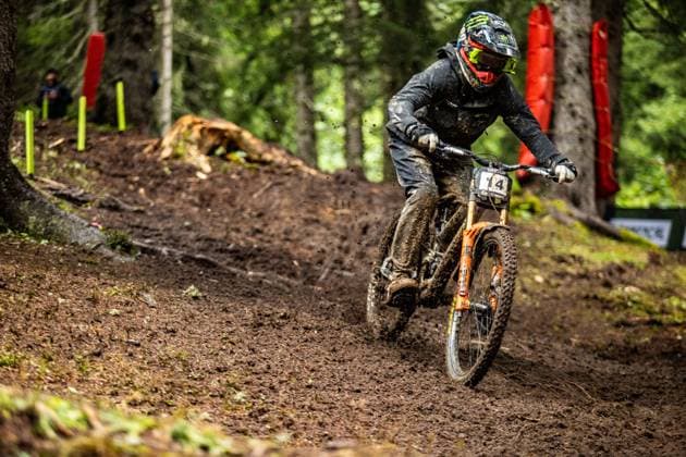 Whoop UCI Downhill Worldcup Les Gets PINKERTON Ryan * MONDRAKER FACTORY RACING DHat Whoop UCI Downhill Worldcup Les Gets , 28.08.2025,in Les Gets ,FRA Foto: Sebastian Sternemann