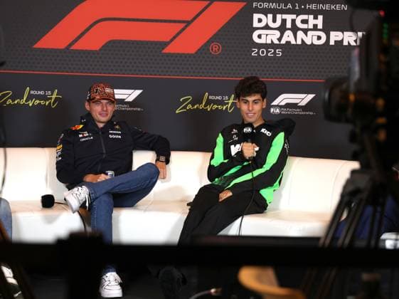 Formula 1 of the Netherlands Dutch driver Max Verstappen of Oracle Red Bull Racing, Brasilian driver Gabriel Bortoleto of Stake F1 Team Kick Sauber attending the pressconference ahead of the Formula 1 Heineken Dutch Grand Prix 2025 at the Circuit Zandvoort in Zandvoort, Netherlands, August 28 2025. Zandvoort Netherlands Copyright: xMatrixxImagesx xHasanxBraticx 