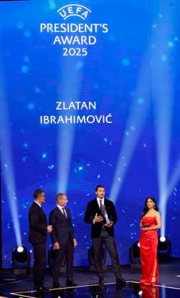 Monaco, Monte Carlo - August 28, 2025: UEFA MEN™S CLUB COMPETITION Zlatan Ibrahimovic receives UEFA President™s Award, next to him is Aleksander Ceferin, President of UEFA UEFA MEN™S CLUB COMPETITION SEASON KICK OFF 2025 26