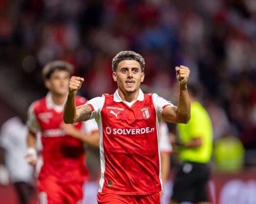August 28, 2025, Braga, Braga, Portugal: SANDRO VIDIGAL from SC Braga seen celebrating his goal during the UEFA Europe League 2025 26 playoff match between SC Braga and Lincoln Red Imps at Estadio Municipal de Braga on August 28, 2025 in Braga, Portugal. Braga Portugal - ZUMAl192 20250828_zsp_l192_075 Copyright: xMiguelxLemosx
