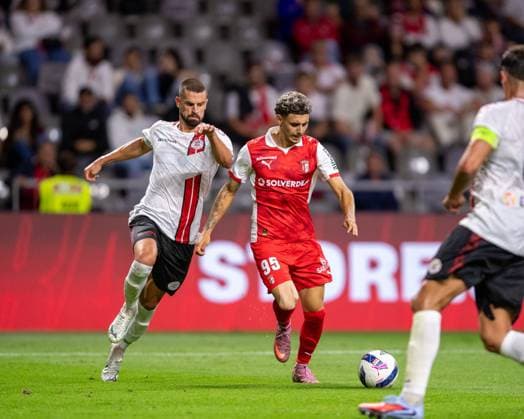 August 28, 2025, Braga, Braga, Portugal: SANDRO VIDIGAL from SC Braga seen celebrating his goal during the UEFA Europe League 2025 26 playoff match between SC Braga and Lincoln Red Imps at Estadio Municipal de Braga on August 28, 2025 in Braga, Portugal. Braga Portugal - ZUMAl192 20250828_zsp_l192_081 Copyright: xMiguelxLemosx