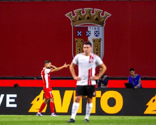 August 28, 2025, Braga, Braga, Portugal: GABRI MARTINEZ from SC Braga seen celebrating his goal during the UEFA Europe League 2025 26 playoff match between SC Braga and Lincoln Red Imps at Estadio Municipal de Braga on August 28, 2025 in Braga, Portugal. Braga Portugal - ZUMAl192 20250828_zsp_l192_045 Copyright: xMiguelxLemosx