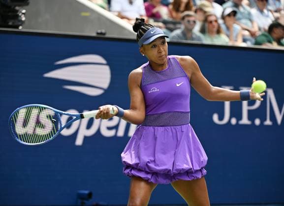 Naomi Osaka of Japan returns to Hailey Baptiste of USA on Louis Armstrong Stadium on day 5 at the 2025 US Open Tennis Championship at the USTA Billie Jean King National Tennis Center in New York City on Thursday, August 28, 2025.  NYP20250828313 LARRYxMARANO