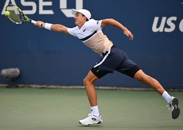 (250829) -- NEW YORK, Aug. 29, 2025 -- Adam Walton of Australia hits a return during the men s singles second round match between Coleman Wong of China s Hong Kong and Adam Walton of Australia at the 2025 US Open tennis championships in New York, the United States, Aug. 28, 2025. ) (SP)U.S.-NEW YORK-TENNIS-US OPEN-MEN S SINGLES-WONG VS WALTON LixRui 