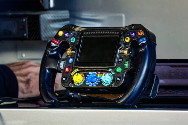 F1 - DUTCH GRAND PRIX 2025 Mercedes AMG F1 Team W16, mechanical detail of the steering wheel during the 2025 Formula 1 Heineken Dutch Grand Prix, 15th round of the 2025 FIA Formula One World Championship, WM, Weltmeisterschaft from August 29 to 31, 2025 on the Zandvoort Circuit, in Zandvoort, Netherlands - ZandvoortNetherlands  Copyright: xFLORENTxGOODENx