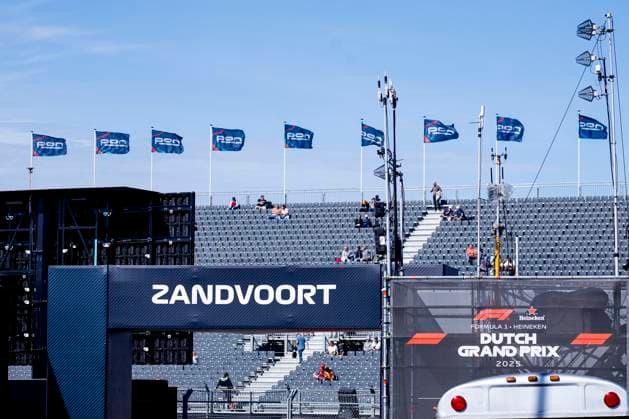 Formula 1 Dutch Grand Prix banner and grandstand during the Formula 1 Heineken Dutch Grand Prix 2025 on Day 1 at Circuit Zandvoort on August 29, 2025 in Zandvoort, Netherlands. (Photo by Marcel ter Bals DeFodi Images)