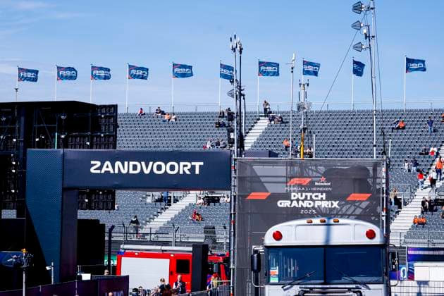 Formula 1 Dutch Grand Prix banner and grandstand during the Formula 1 Heineken Dutch Grand Prix 2025 on Day 1 at Circuit Zandvoort on August 29, 2025 in Zandvoort, Netherlands. (Photo by Marcel ter Bals DeFodi Images)