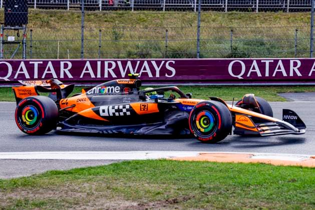 Lando Norris of the United Kingdom and McLaren F1 Team during the Free Practice of the Formula 1 Heineken Dutch Grand Prix 2025 on Day 1 at Circuit Zandvoort on August 29, 2025 in Zandvoort, Netherlands. (Photo by Marcel ter Bals DeFodi Images)