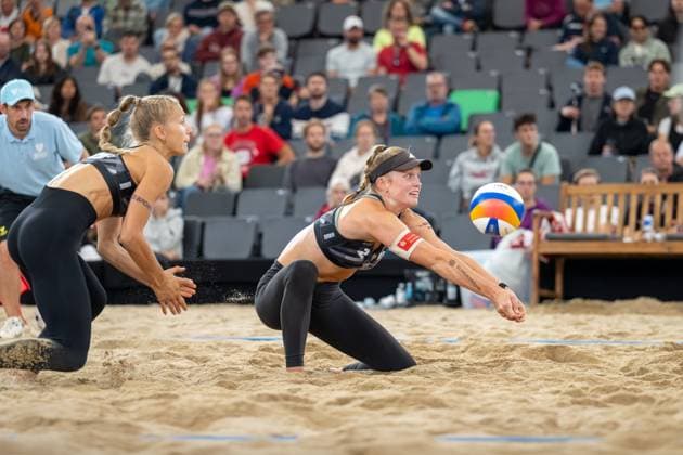 RECORD DATE NOT STATED Beach Pro Tour - Elite 16 Hamburg, 29.08.2025 Lea Sophie Kunst (Player No. 2, GER), Paula Schürholz (Player No. 1; Beach Pro Tour - Elite 16 Hamburg am 29.08.2025 Copyright: xBEAUTIFULxSPORTS PeterxWeberx