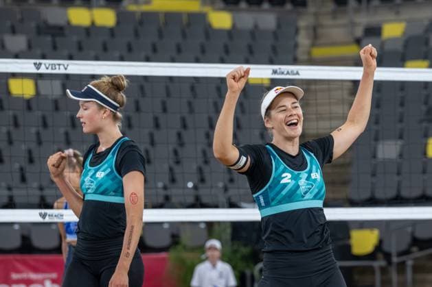 RECORD DATE NOT STATED Beach Pro Tour - Elite 16 Hamburg, 29.08.2025 Cinja Tillmann (Player No. 2, GER), Svenja Müller (Player No. 1; Beach Pro Tour - Elite 16 Hamburg am 29.08.2025 Copyright: xBEAUTIFULxSPORTS PeterxWeberx