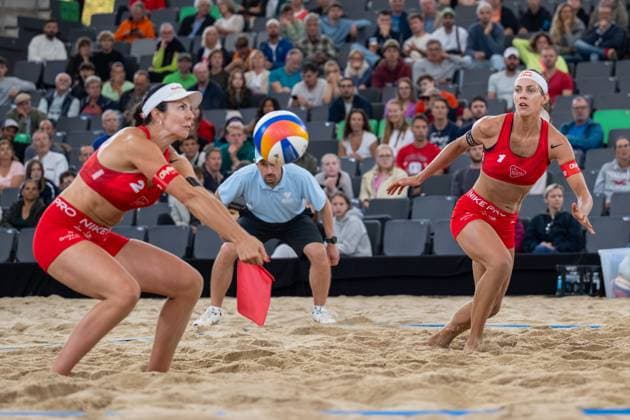 RECORD DATE NOT STATED Beach Pro Tour - Elite 16 Hamburg, 29.08.2025 Anastasija Samoilova (Player No. 2, LAT), Tina Graudina (Player No. 1; Beach Pro Tour - Elite 16 Hamburg am 29.08.2025 Copyright: xBEAUTIFULxSPORTS PeterxWeberx