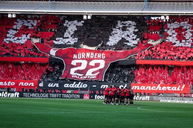 Choreo Choreografie Choreography der Nuernberger Fans vor dem Spiel, Mannschaftskreis, 1. FC Nuernberg vs. SC Paderborn 07, DFL, 2. Bundesliga, Saison 2025 2026, Max-Morlock-Stadion, 4. Spieltag, Hinrunde, 29.08.2025 DFB regulations prohibit any use of photographs as image sequences and or quasi-video Nuernberg Bayern Deutschland