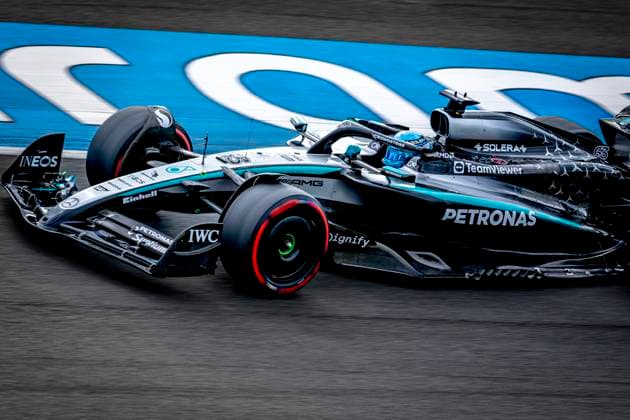 Formule 1 driver George Russell of Mercedes during the match Formula 1 Zandvoort friday 2025, free practice at the Formula 1 circuit Zandvoort for the Formula One Zandvoort friday 2025 season 2025-2026 in ZANDVOORT, Netherlands on 29 august 2025, (photo by Marcel van Dorst EYE4images DeFodi Images)
