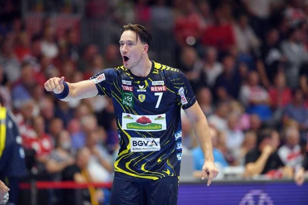 Jubel bei Robert Timmermeister (Rhein-Neckar Loewen 7) , GER, MT Melsungen - Rhein-Neckar Loewen, Handball, 1. Bundesliga, 1. Spieltag, Saison 2025 2026, 29.08.2025, GER, MT Melsungen - Rhein-Neckar Loewen, Handball, 1. Bundesliga, 1. Spieltag, Saison 2025 2026, 29.08.2025 Kassel Copyright: xEibner-Pressefotox xRolandxSippelx EP_RSL