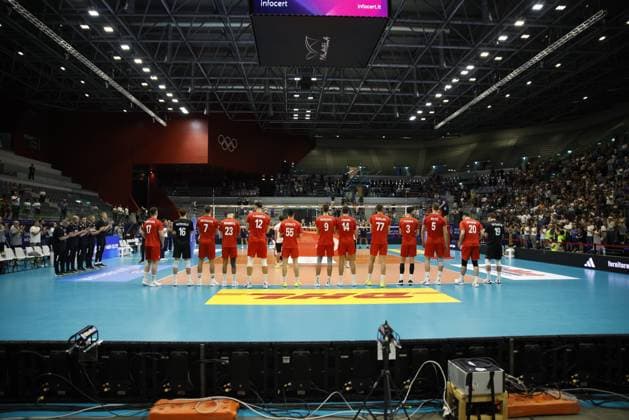 Turkey national team, Nationalteam and staff members during the Turkish national during the FIPAV CUP MEN ELITE 2025, volleyball match between the national team of Italy and the national team of Turkey, on 29 August 2025, Pala Vela, Turin, Italy. Photo Nderim Kaceli  Copyright: xNderimxKaceli IPAxSportx xipa-agency.netx xx IPA_63592274 IPA_Agency_IPA63592274